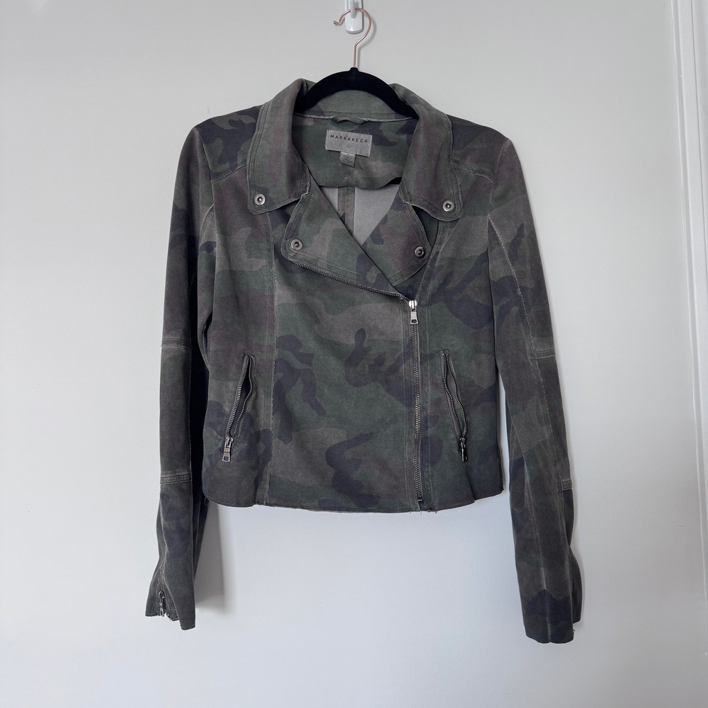 Anthropologie Marrakech Faux Suede Camo Moto Jacket Zipper Size‎ XS